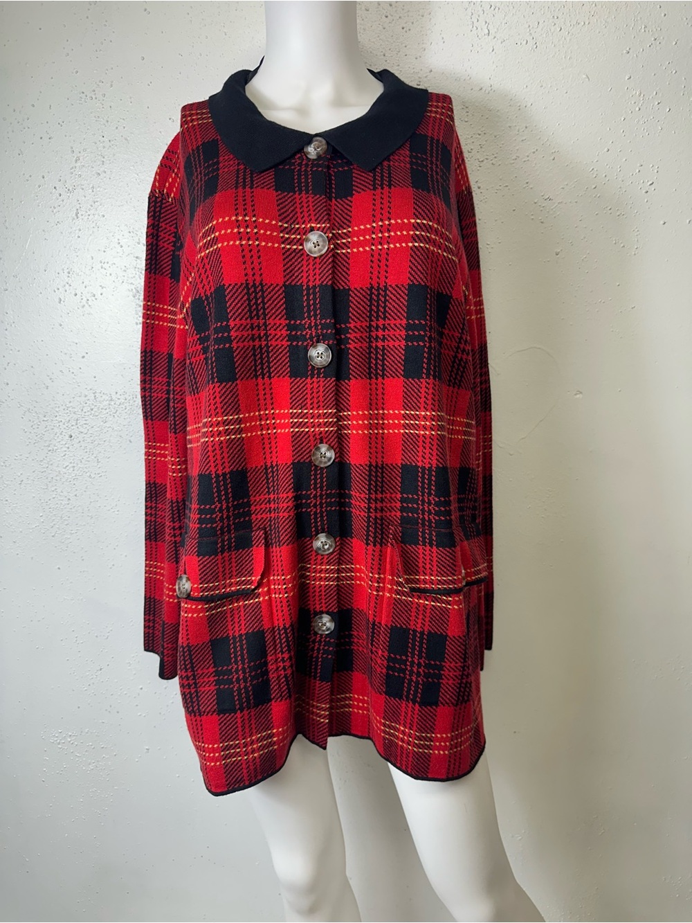 Lane Bryant Red & Black Plaid Button Cardigan